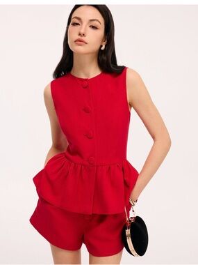 Commense Sleeveless Red Peplum Top and Shorts Set XS
